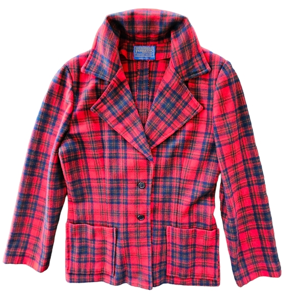 Vintage 1960's Era Pendleton Wool Red/Black/Green/Navy Tarten Plaid Skirt Set - Picture 6 of 17